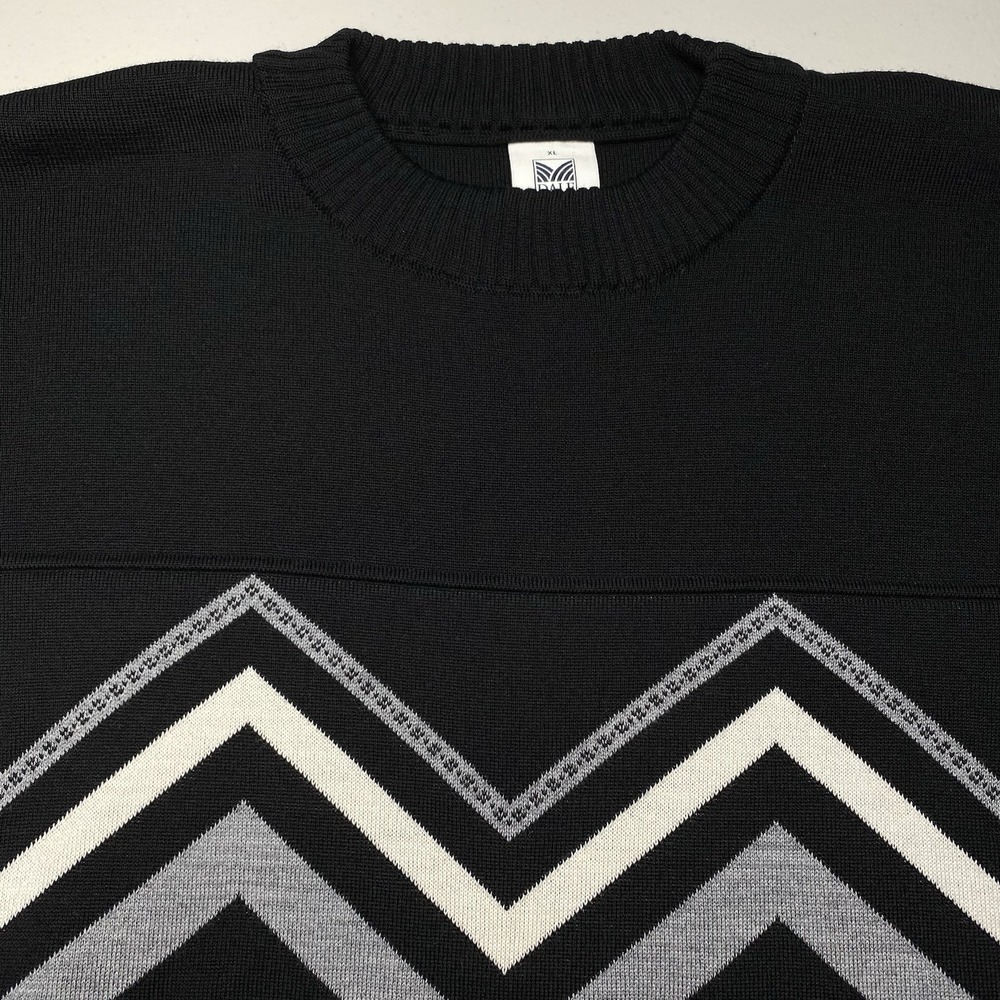DALE OF NORWAY Sweater XL Merino Wool Crew Neck Pullover Black Chevron Geometric
